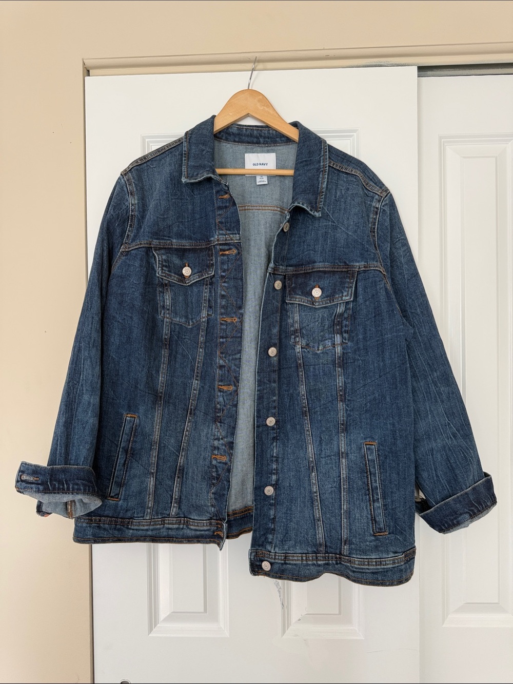 Old Navy Dark Blue Denim Trucker Jacket - Women's Jean Coat